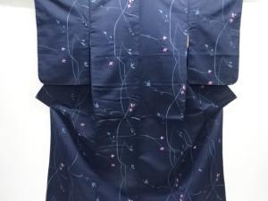 大正ロマン　草花模様織出しお召着物